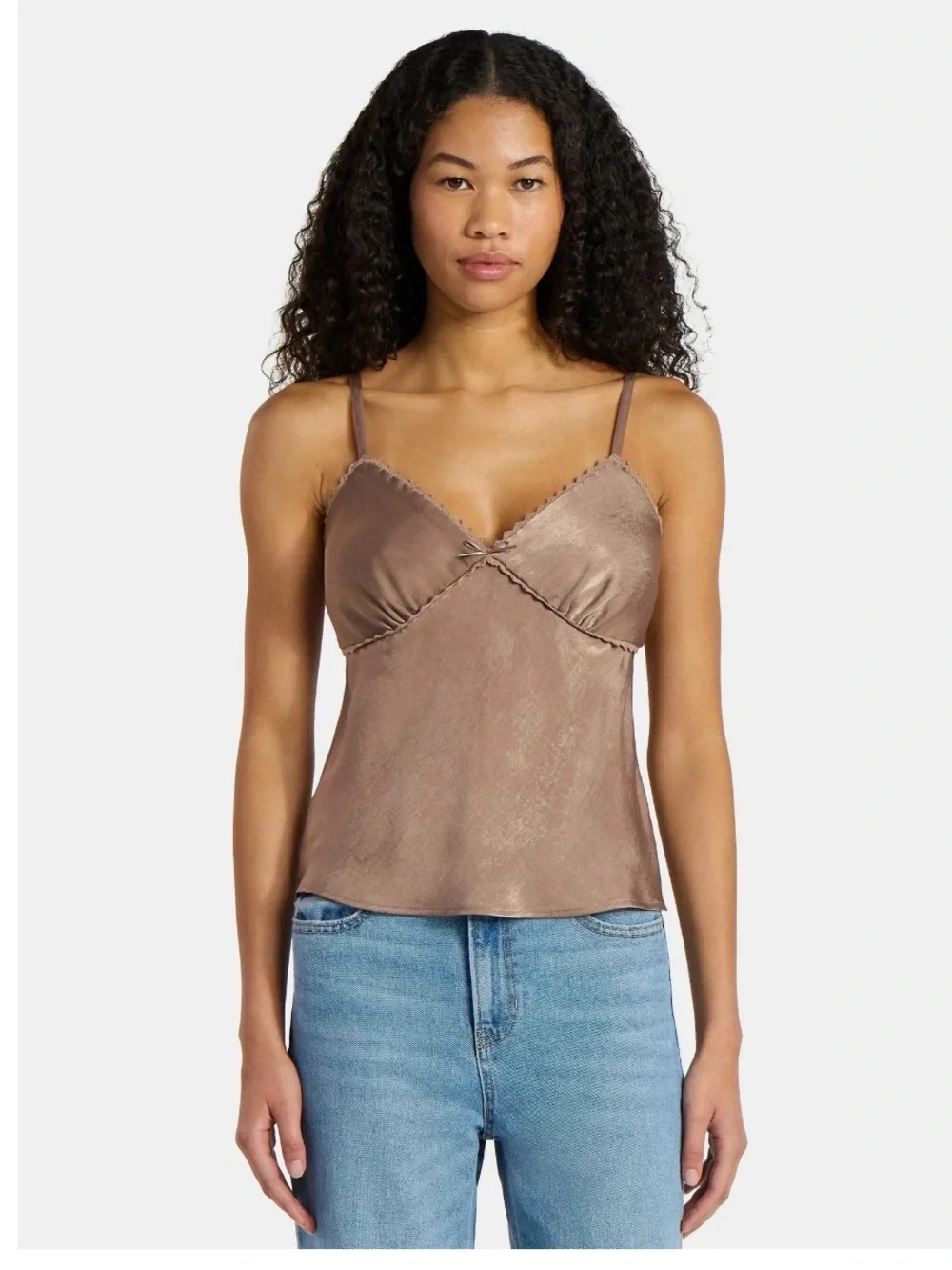 dressbarn Brown Satin Camisole with Scalloped Trim. M 8/10 & XS 0-2